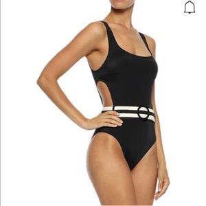 Solid and stripe belted cutout swim size small